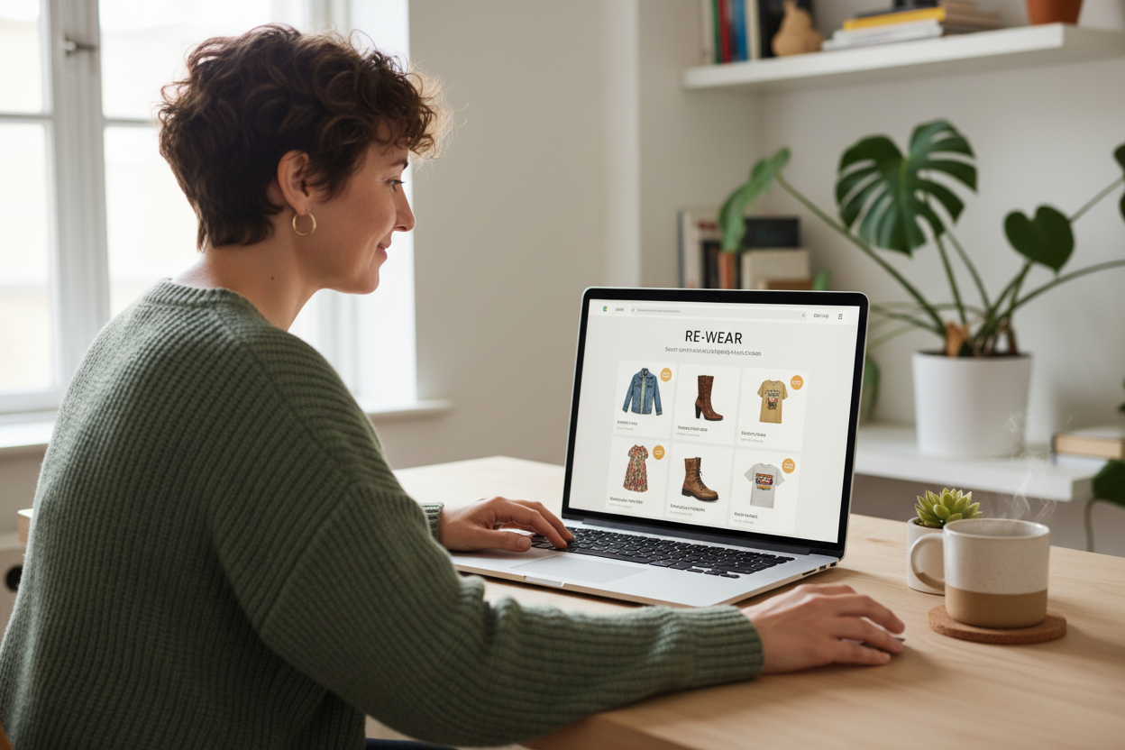persona che e al computer su una app di vendita vestiti second hand